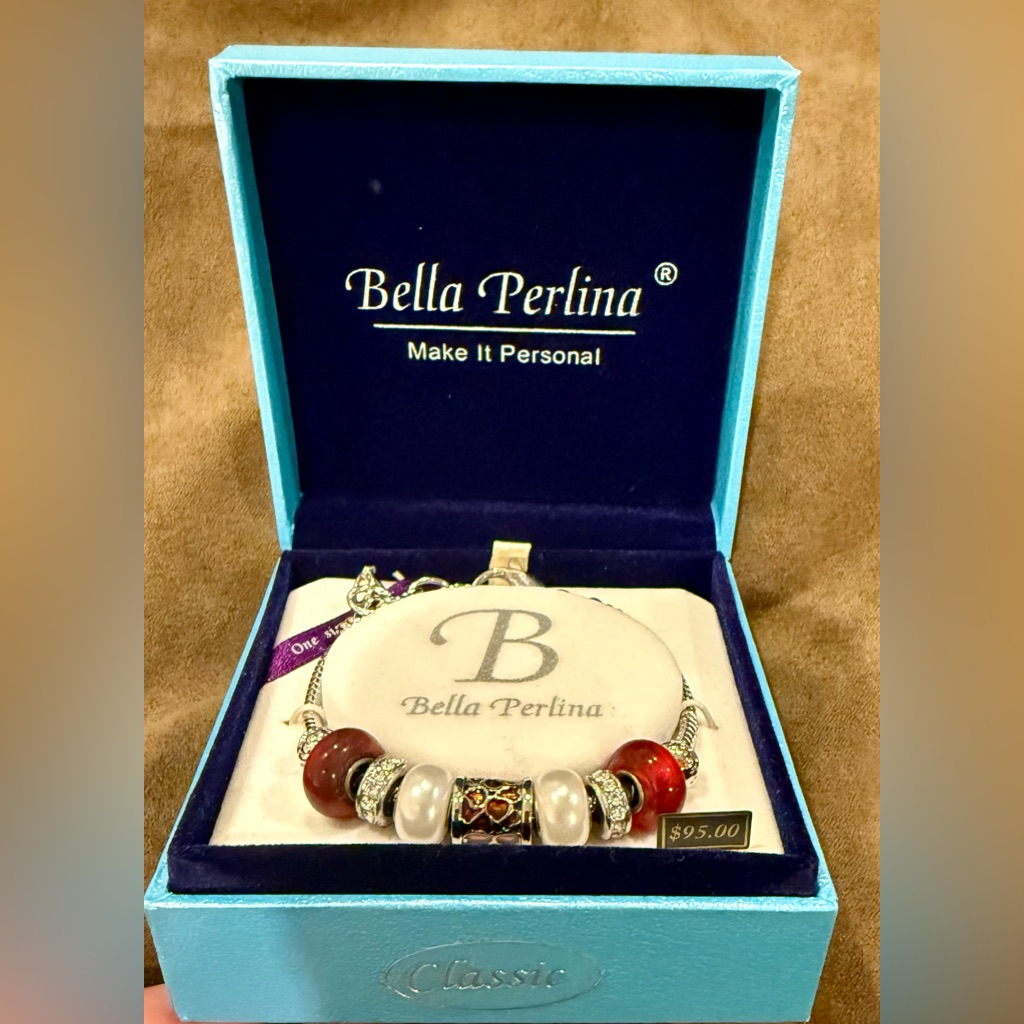 Bella Perlina Red And Silver Beaded Bracelet